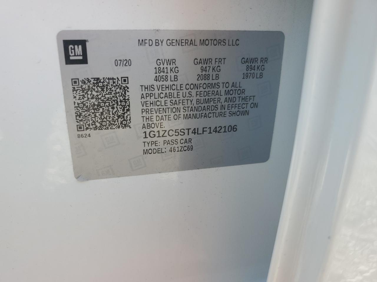 2020 Chevrolet Malibu VIN 1G1ZC5ST4LF142106 Copart auction photo, front end / rear end damage thumbnail 15