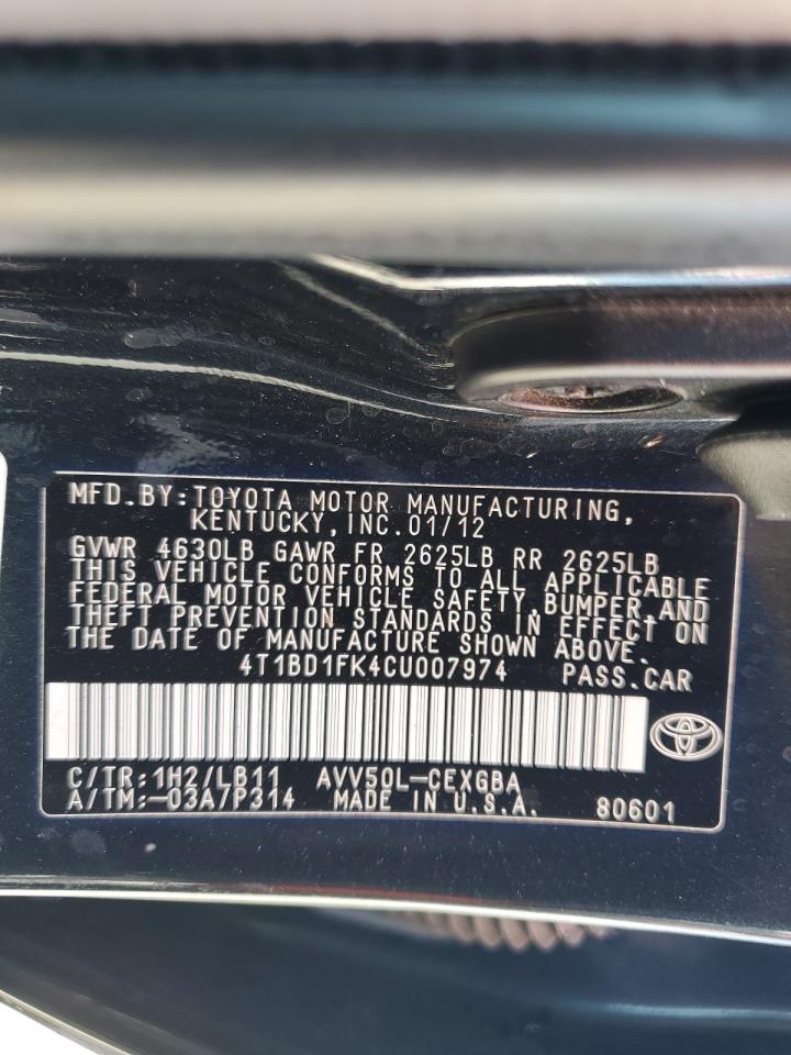 2012 Toyota Camry VIN 4T1BD1FK4CU007974 Copart auction photo, all over damage thumbnail 13