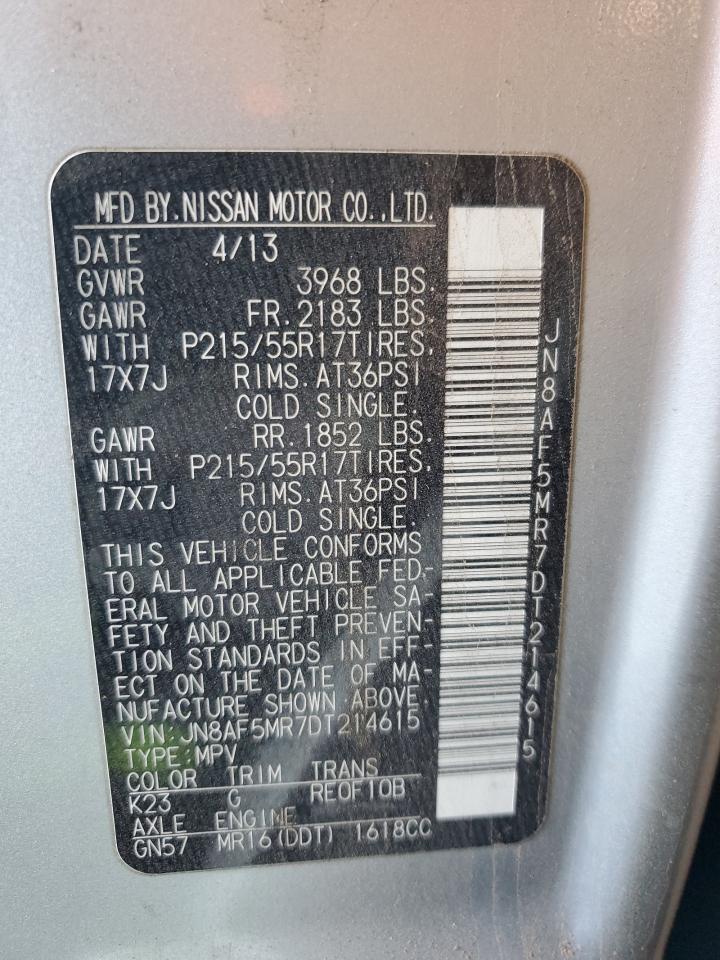 2013 Nissan Juke VIN JN8AF5MR7DT214615 Copart auction photo, front end / side damage thumbnail 14