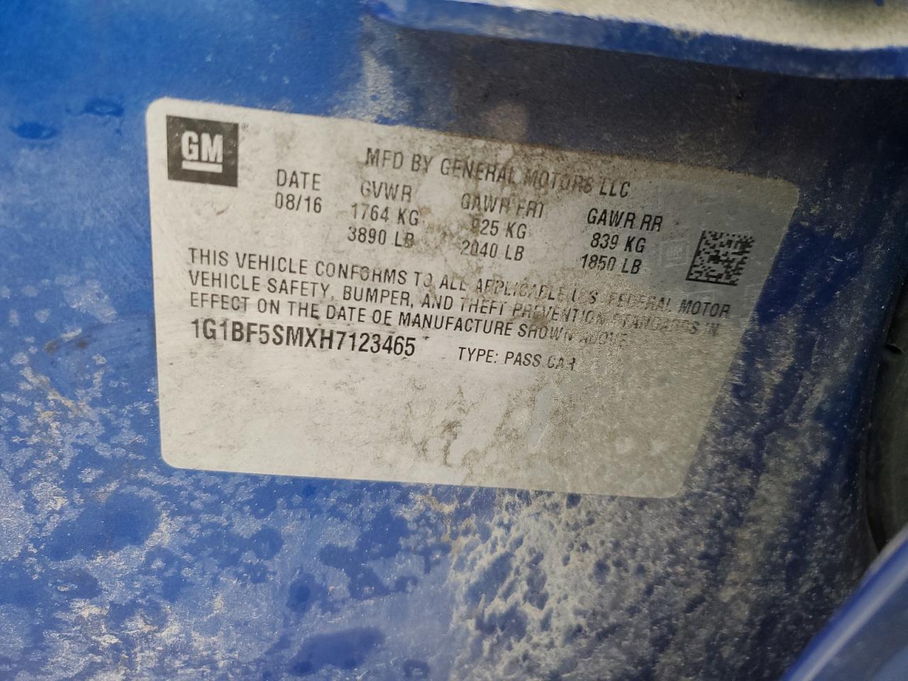 2017 Chevrolet Cruze VIN 1G1BF5SMXH7123465 Copart auction photo, front end / side damage thumbnail 12