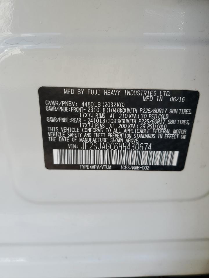 2017 Subaru Forester VIN JF2SJAGC6HH430674 Copart auction photo, front end / side damage thumbnail 14