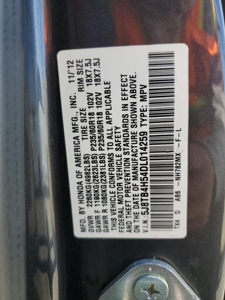 2013 Acura RDX VIN 5J8TB4H54DL014259 Copart auction photo, rear end damage thumbnail 13