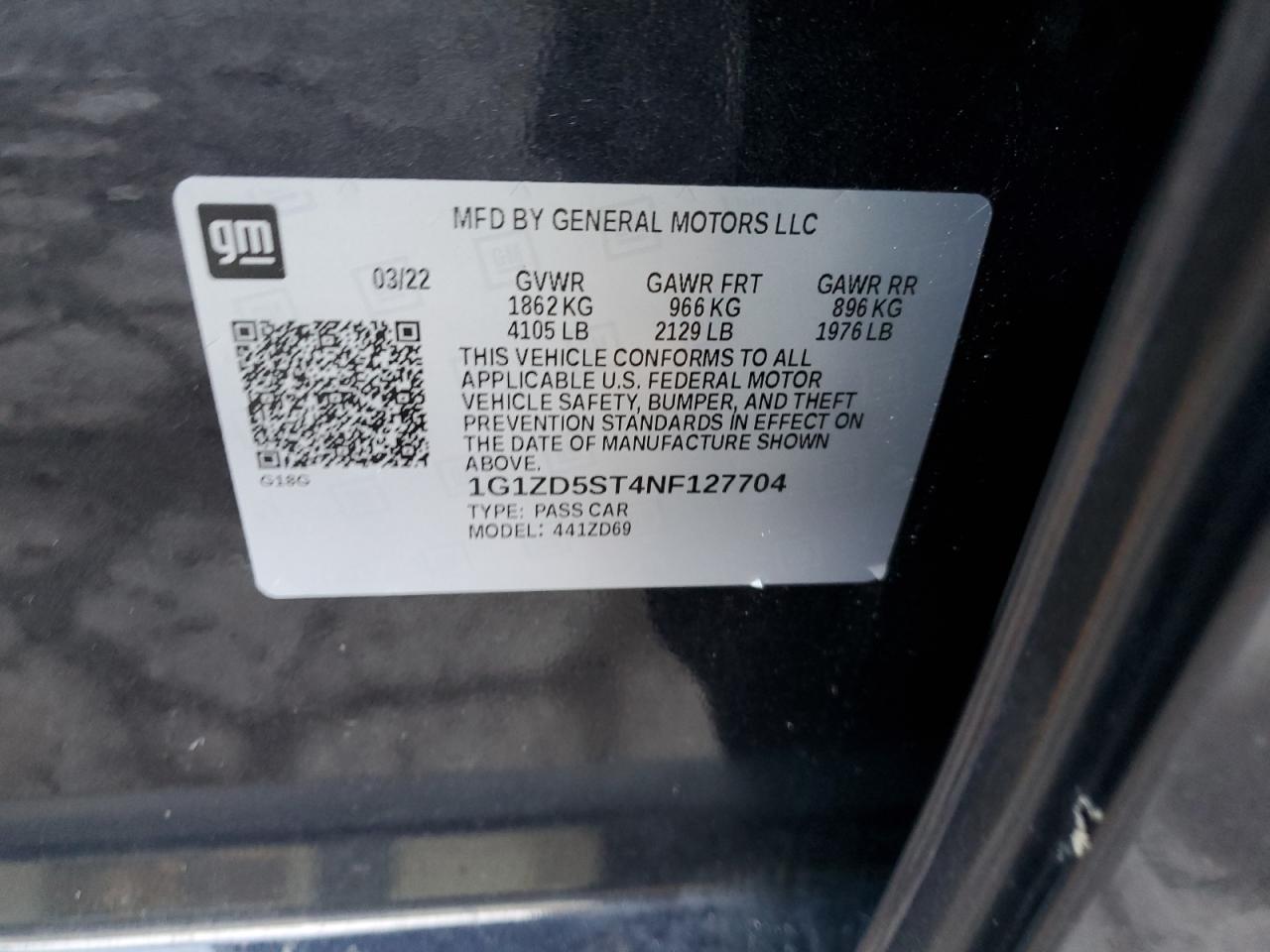 2022 Chevrolet Malibu VIN 1G1ZD5ST4NF127704 Copart auction photo, vandalism damage thumbnail 12