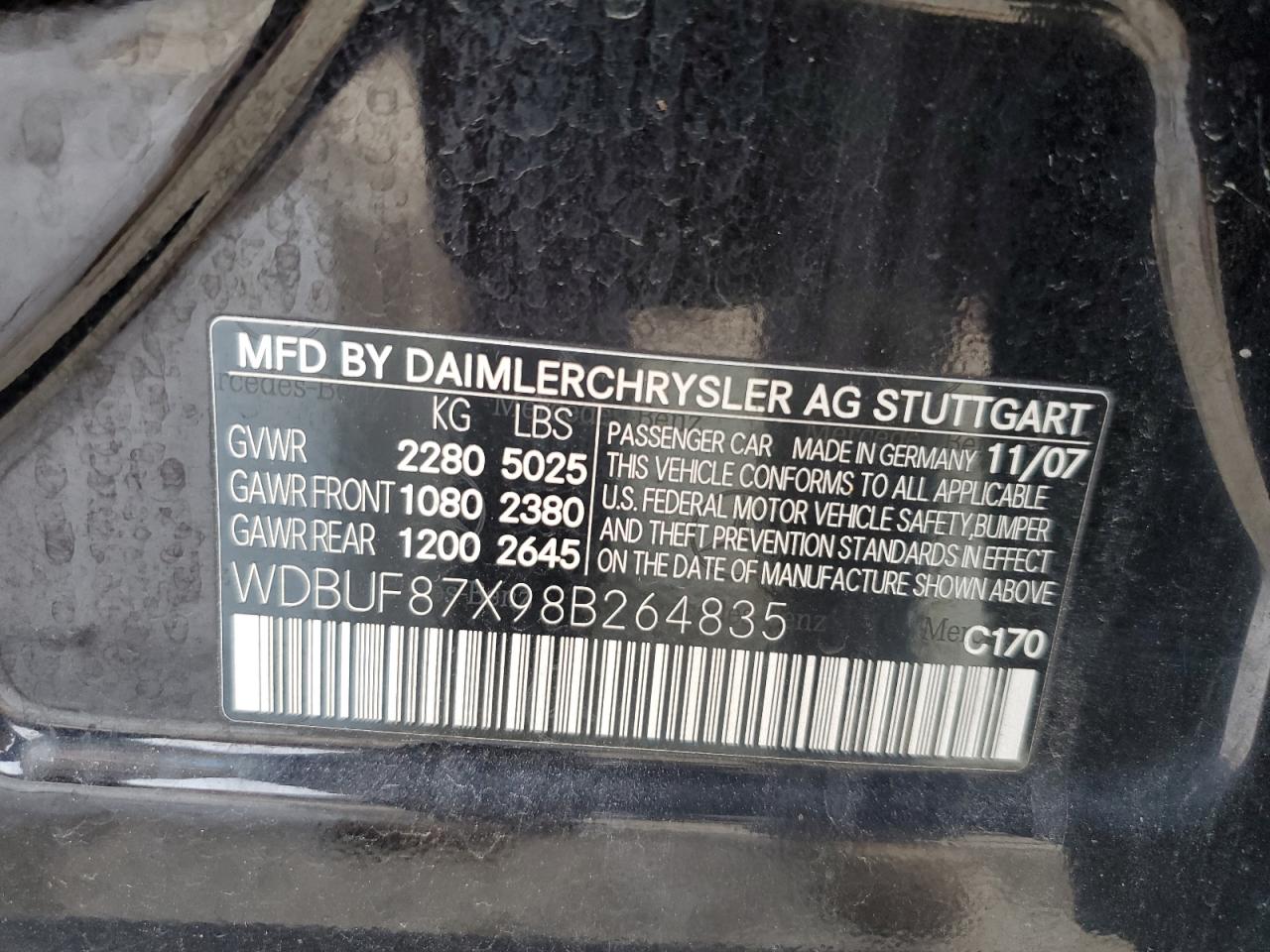 2008 Mercedes-Benz E-klasse VIN WDBUF87X98B264835 Copart auction photo, minor dent/scratches damage thumbnail 12