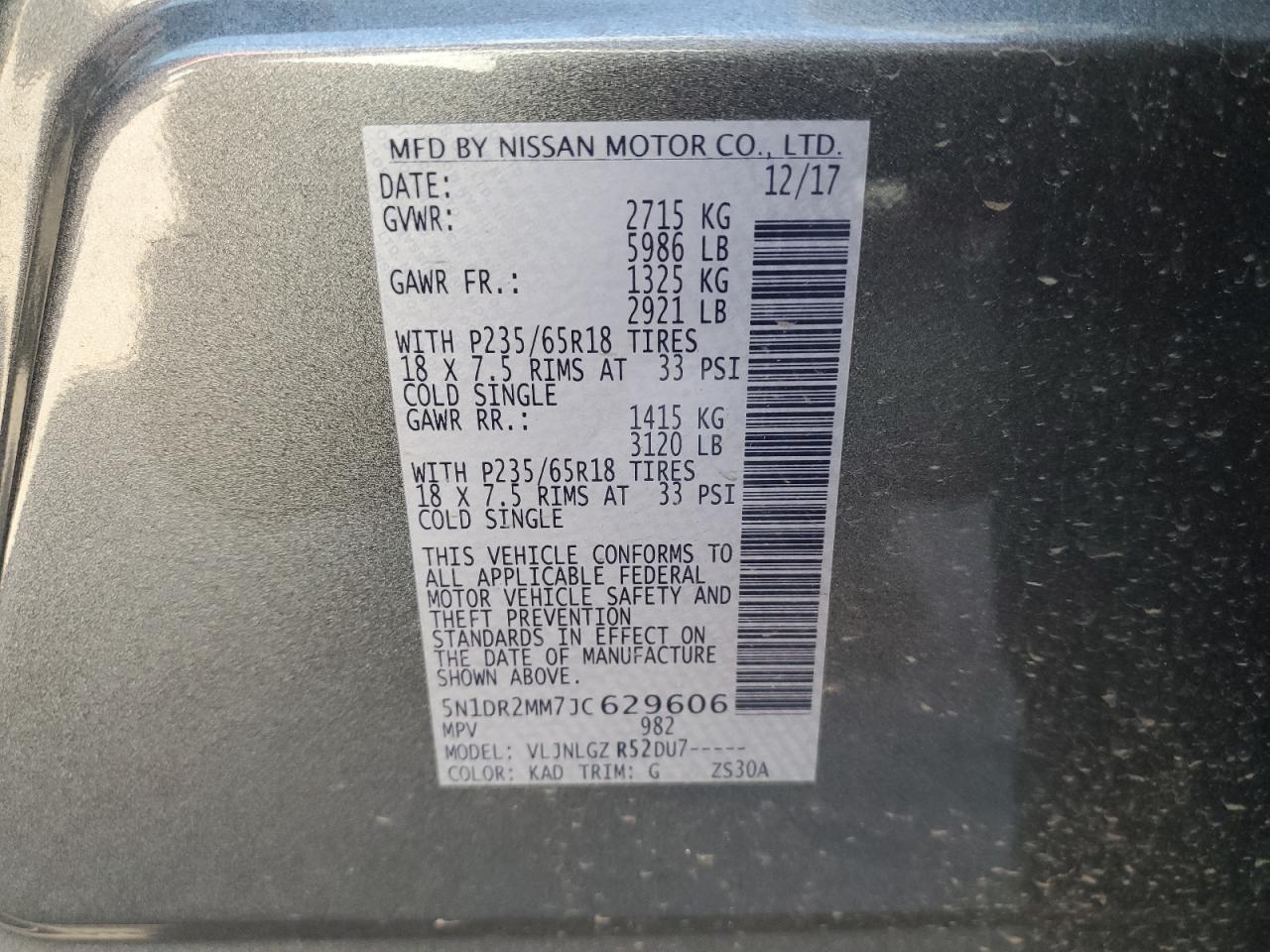 2018 Nissan Pathfinder VIN 5N1DR2MM7JC629606 Copart auction photo, burn - engine damage thumbnail 13