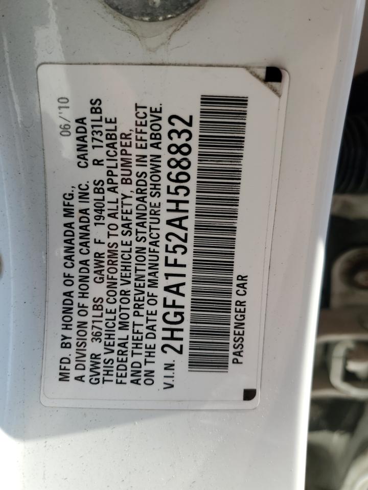 2010 Honda Civic VIN 2HGFA1F52AH568832 Copart auction photo, side / front end damage thumbnail 12