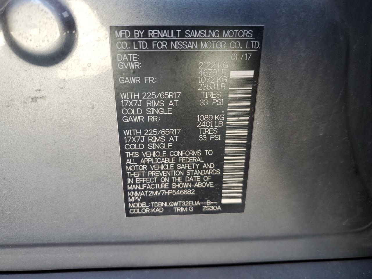 2017 Nissan Rogue VIN KNMAT2MV7HP546682 Copart auction photo, front end / mechanical damage thumbnail 13