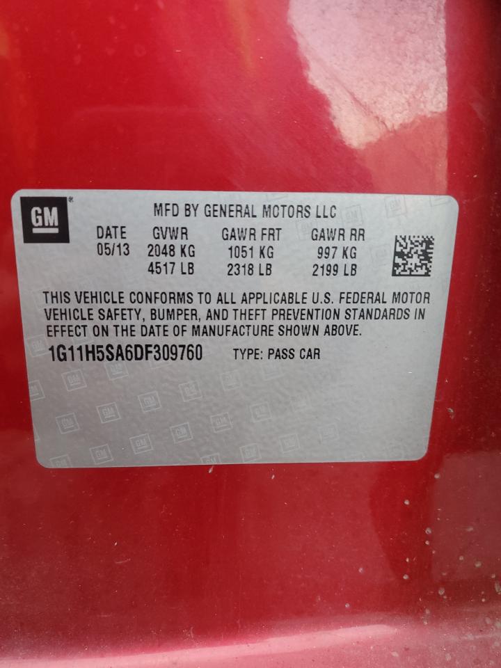 2013 Chevrolet Malibu VIN 1G11H5SA6DF309760 Copart auction photo, mechanical / front end damage thumbnail 14