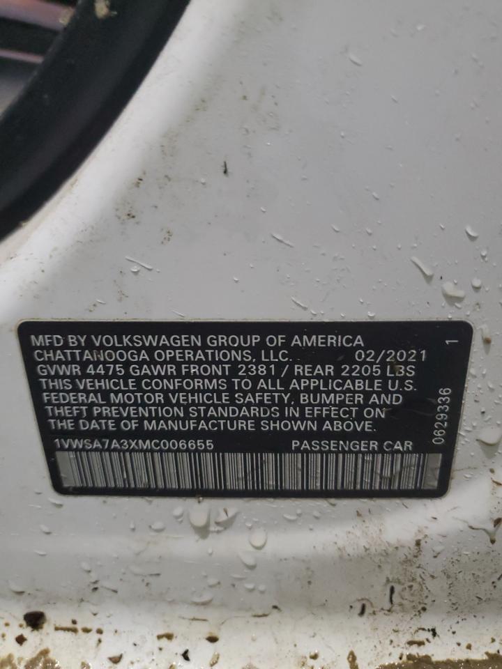 2021 Volkswagen Passat VIN 1VWSA7A3XMC006655 Copart auction photo, water/flood damage thumbnail 12