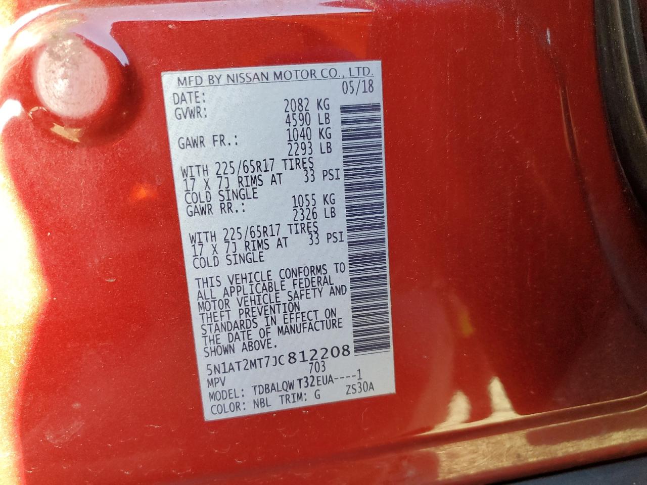 2018 Nissan Rogue VIN 5N1AT2MT7JC812208 Copart auction photo, side damage thumbnail 14