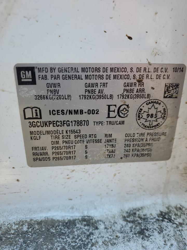 2015 Chevrolet Silverado VIN 3GCUKPEC3FG178870 Copart auction photo, front end / side damage thumbnail 13
