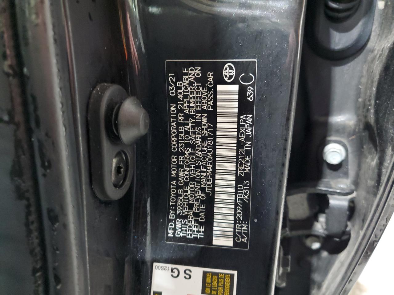 2021 Toyota Corolla VIN JTDEPMAE0MJ181717 Copart auction photo, front end damage thumbnail 13