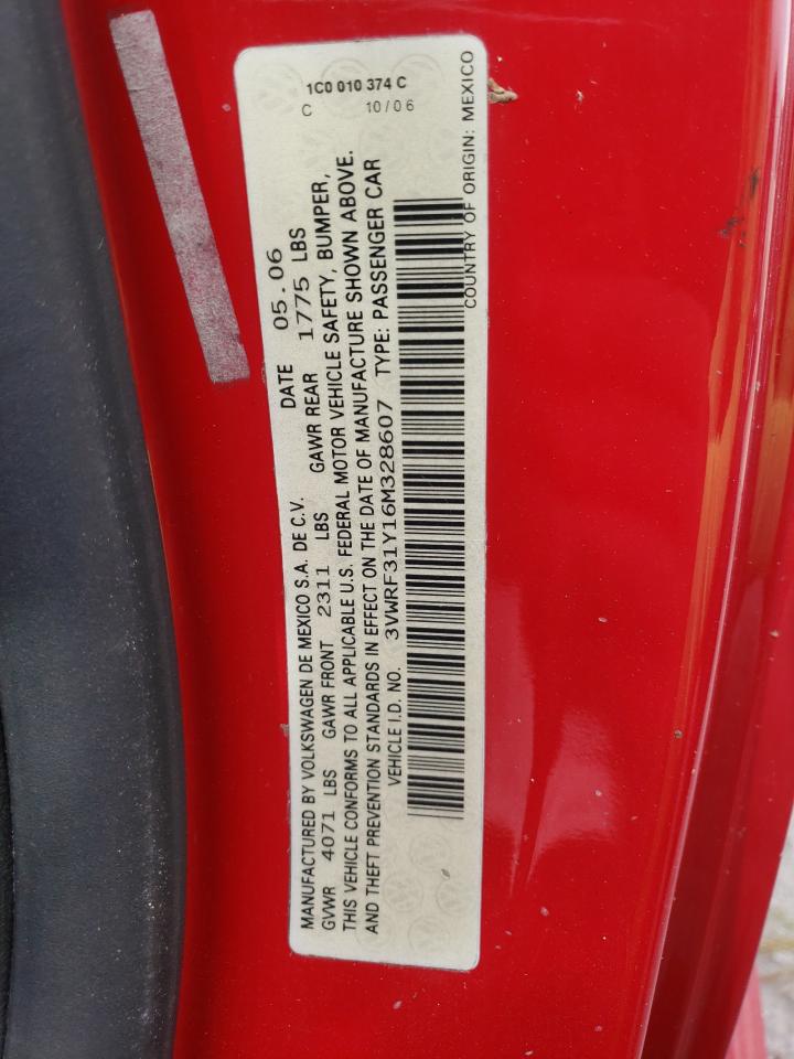 2006 Volkswagen Beetle VIN 3VWRF31Y16M328607 Copart auction photo, all over damage thumbnail 12