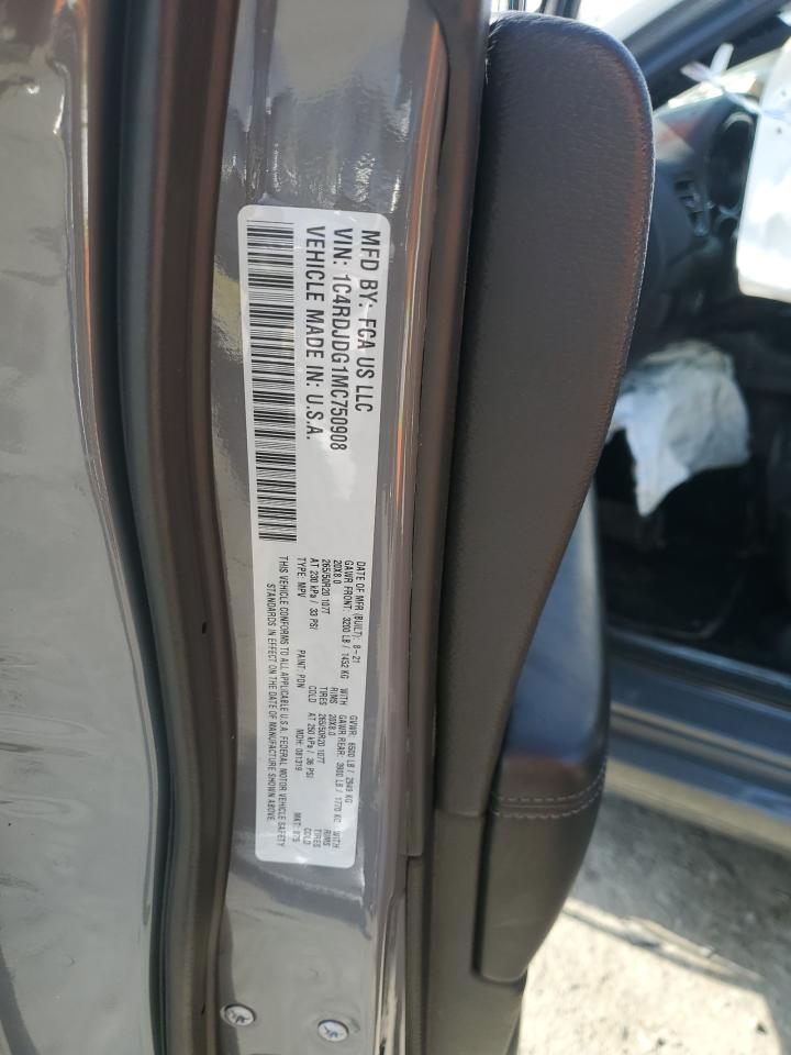 2021 Dodge Durango VIN 1C4RDJDG1MC750908 Copart auction photo, front end damage thumbnail 13
