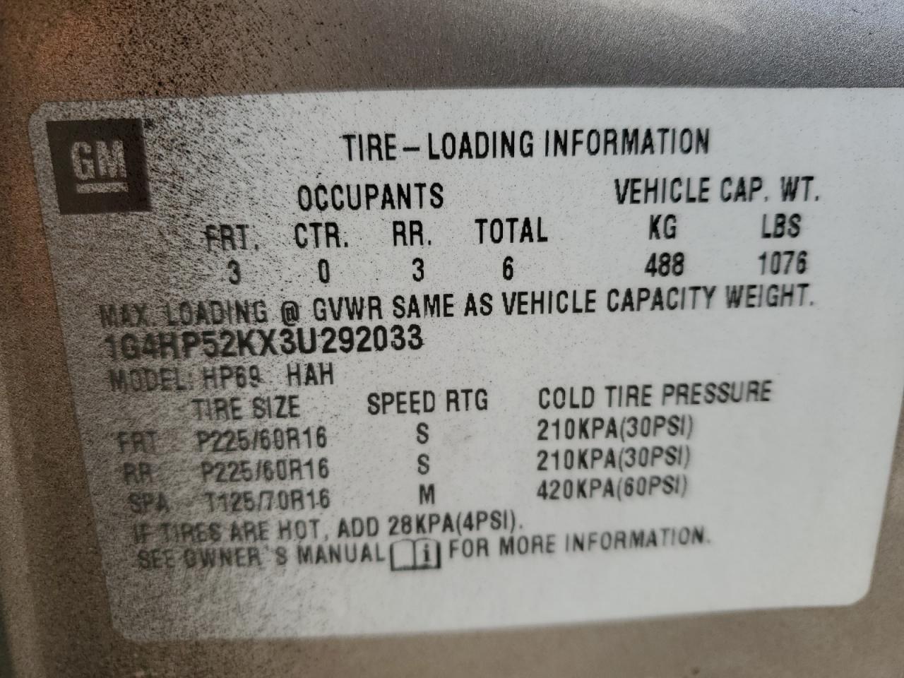 2003 Buick LeSabre VIN 1G4HP52KX3U292033 Copart auction photo, side / front end damage thumbnail 13