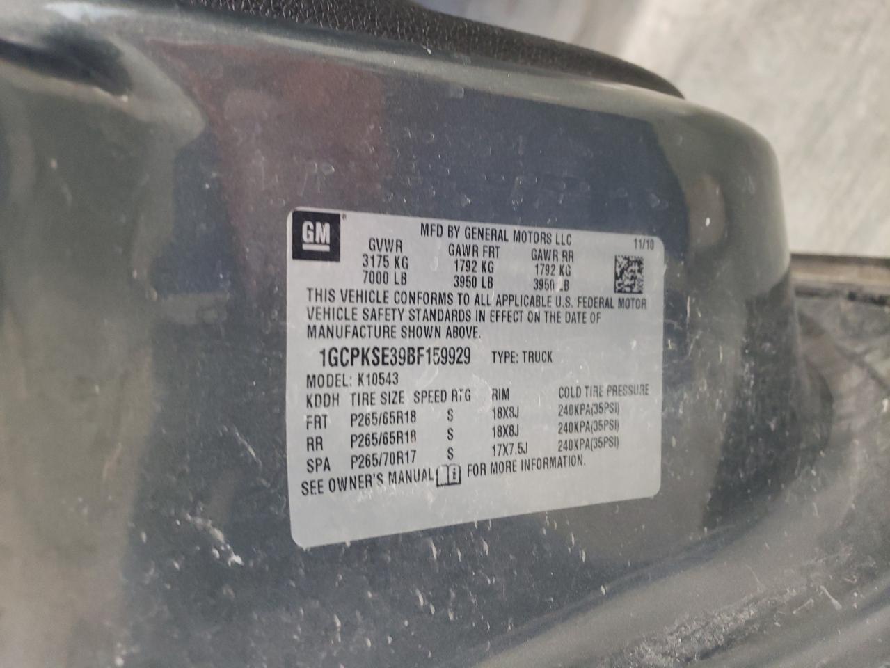 2011 Chevrolet Silverado VIN 1GCPKSE39BF159929 Copart auction photo, front end / rear end damage thumbnail 14
