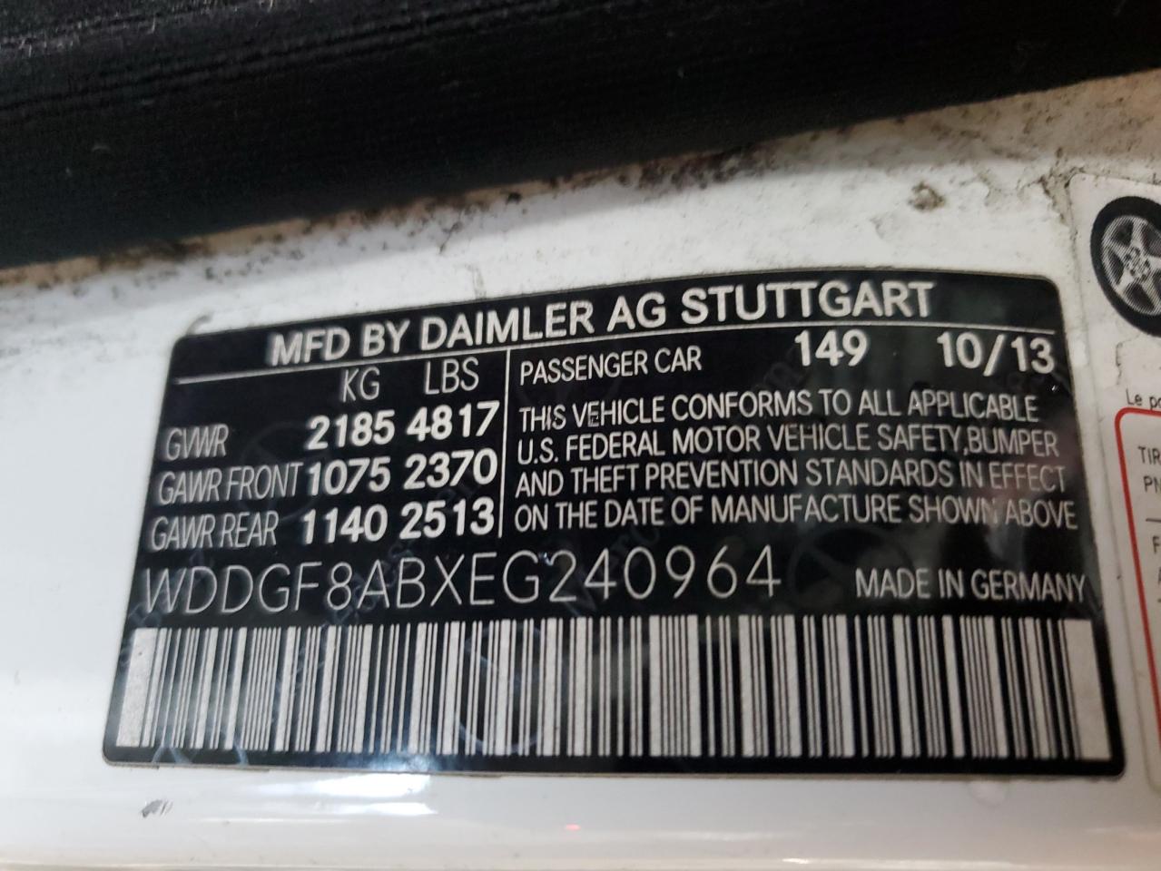 2014 Mercedes-Benz C-klasse VIN WDDGF8ABXEG240964 Copart auction photo, rear end damage thumbnail 15