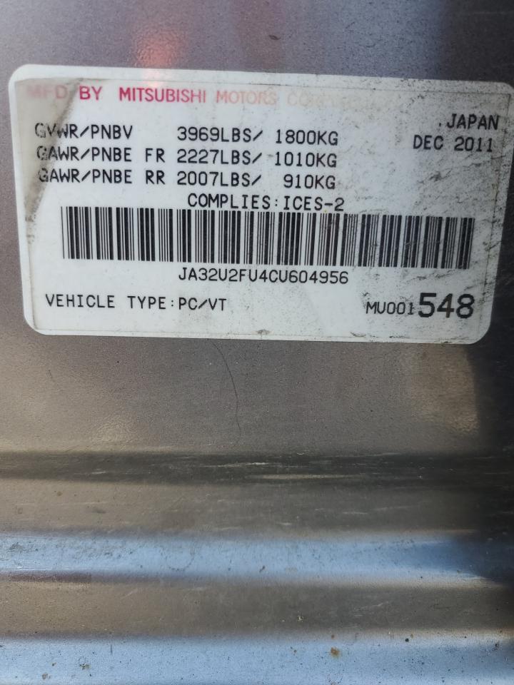 2012 Mitsubishi Lancer VIN JA32U2FU4CU604956 Copart auction photo, minor dent/scratches / stripped damage thumbnail 13
