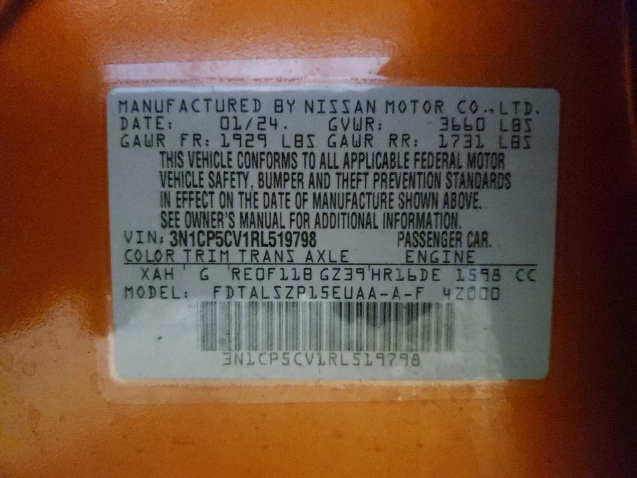 2024 Nissan Kicks VIN 3N1CP5CV1RL519798 Copart auction photo, front end / side damage thumbnail 13