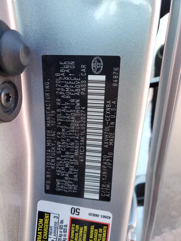 2020 Toyota Camry VIN 4T1C31AK1LU520274 Copart auction photo, front end / side damage thumbnail 14