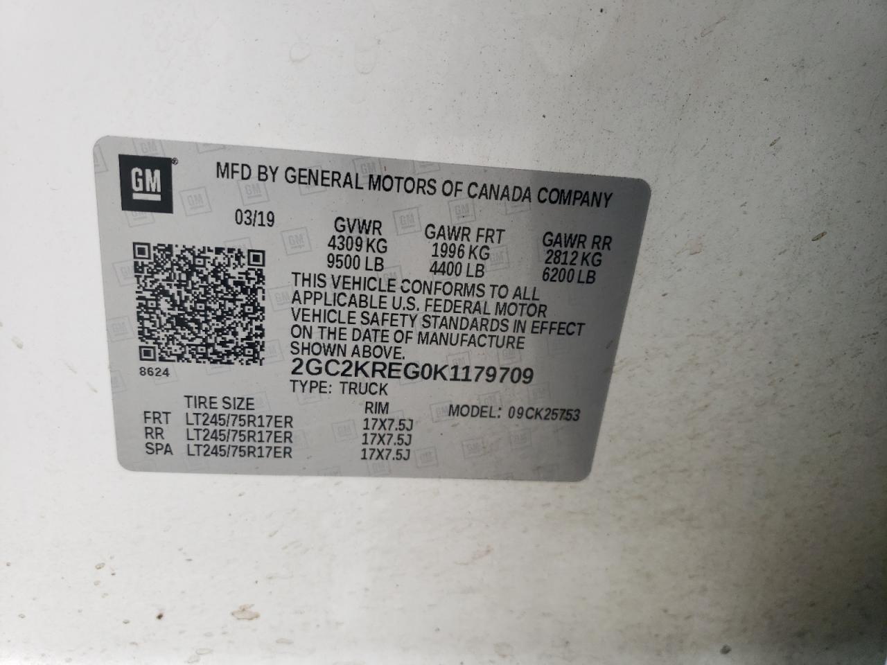 2019 Chevrolet Silverado VIN 2GC2KREG0K1179709 Copart auction photo, rear end damage thumbnail 14