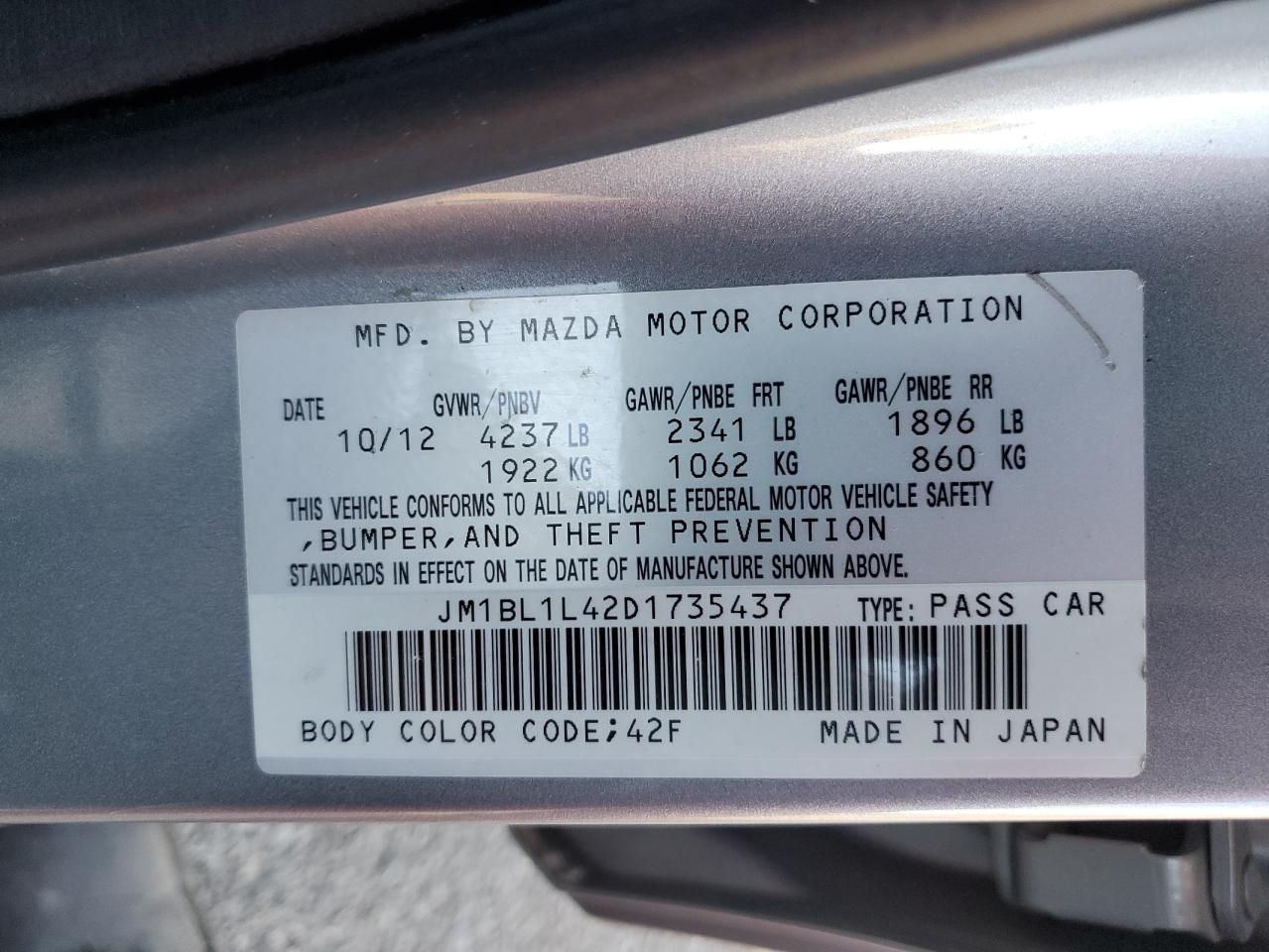 2013 Mazda 3 VIN JM1BL1L42D1735437 Copart auction photo, undercarriage damage thumbnail 13