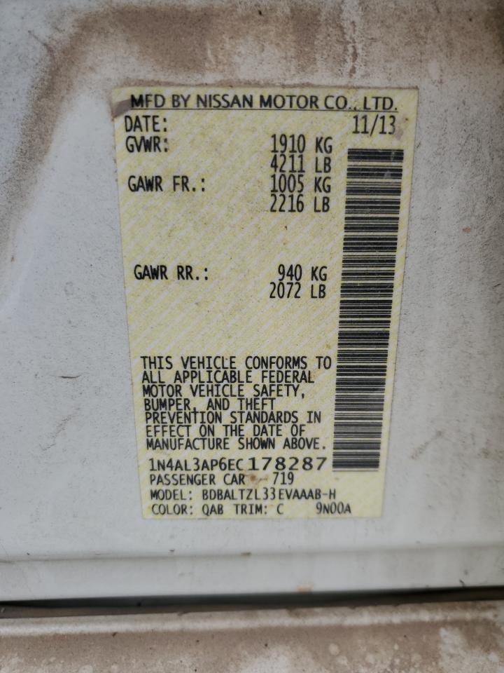 2014 Nissan Altima VIN 1N4AL3AP6EC178287 Copart auction photo, front end / side damage thumbnail 14