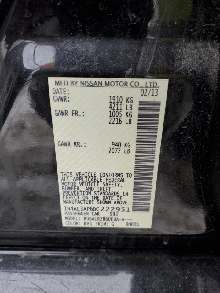 2013 Nissan Altima VIN 1N4AL3AP6DC222951 Copart auction photo, hail damage thumbnail 12