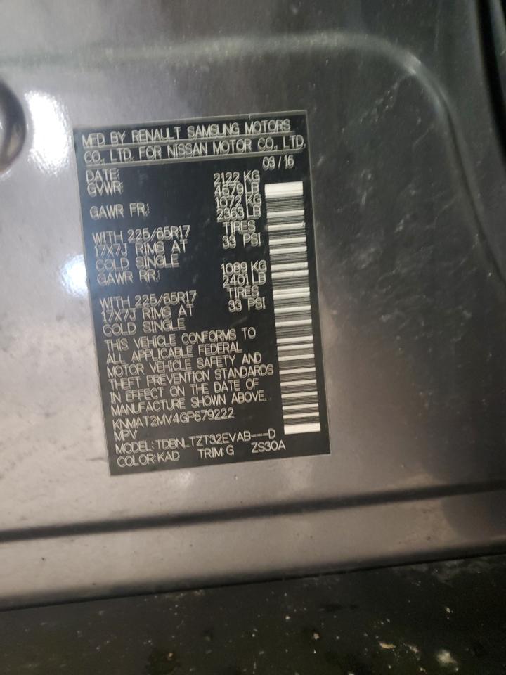 2016 Nissan Rogue VIN KNMAT2MV4GP679222 Copart auction photo, front end damage thumbnail 12
