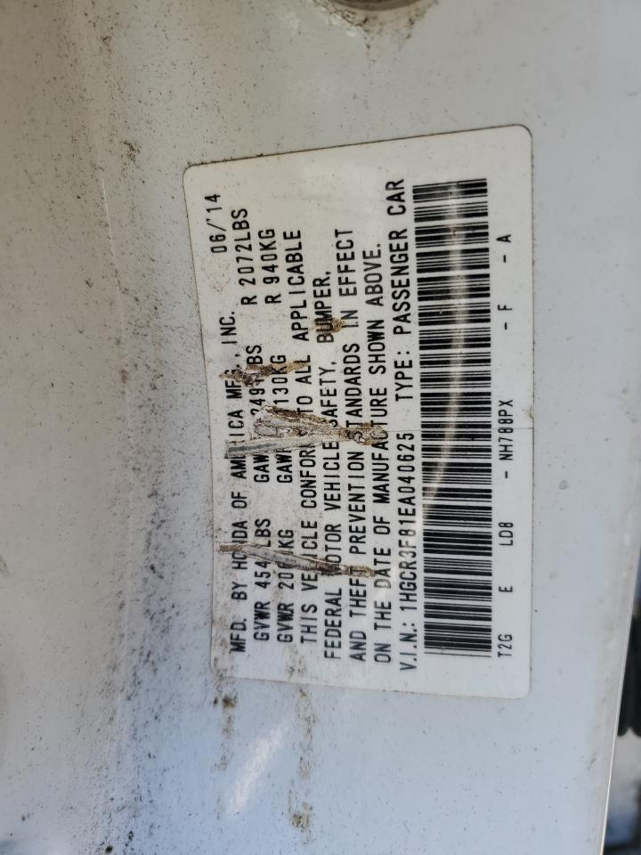 2014 Honda Accord VIN 1HGCR3F81EA040625 Copart auction photo, front end / side damage thumbnail 12