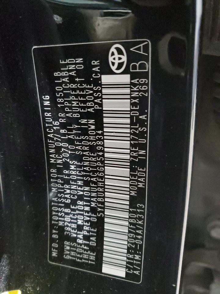 2016 Toyota Corolla VIN 5YFBURHE6GP549834 Copart auction photo, minor dent/scratches / mechanical damage thumbnail 14
