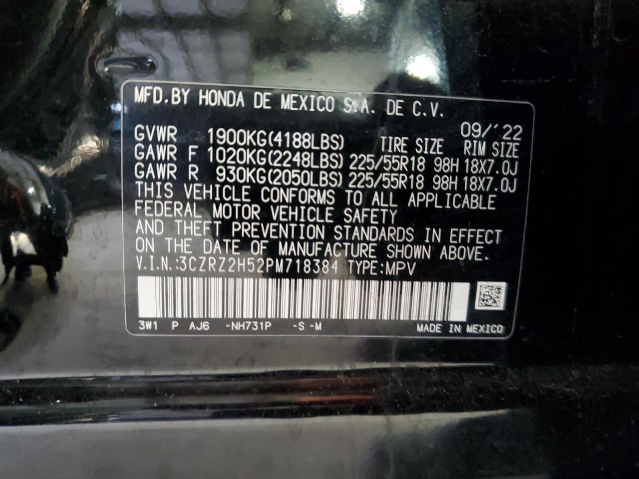 2023 Honda HR-V VIN 3CZRZ2H52PM718384 Copart auction photo, front end damage thumbnail 13
