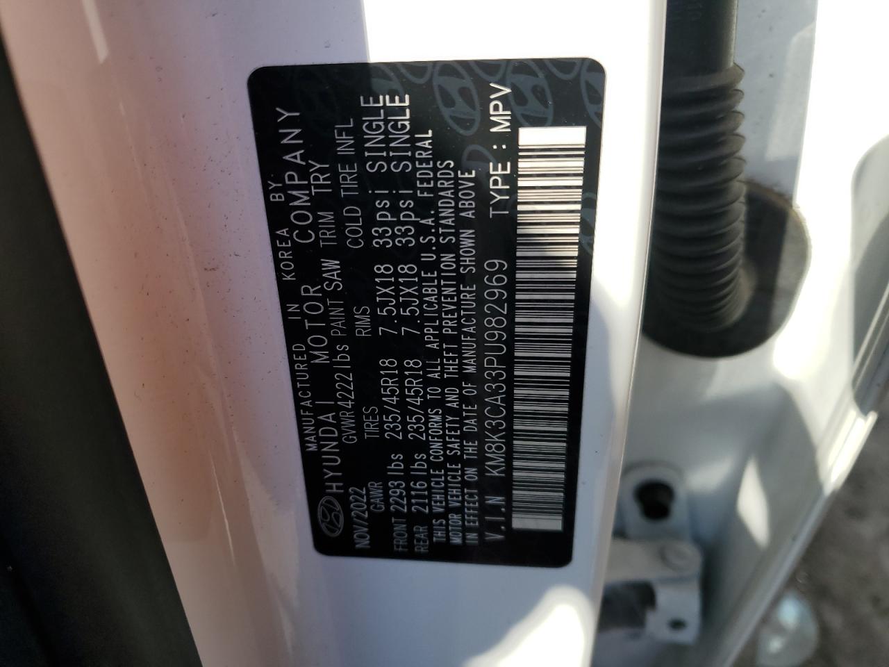 2023 Hyundai Kona VIN KM8K3CA33PU982969 Copart auction photo, front end damage thumbnail 14