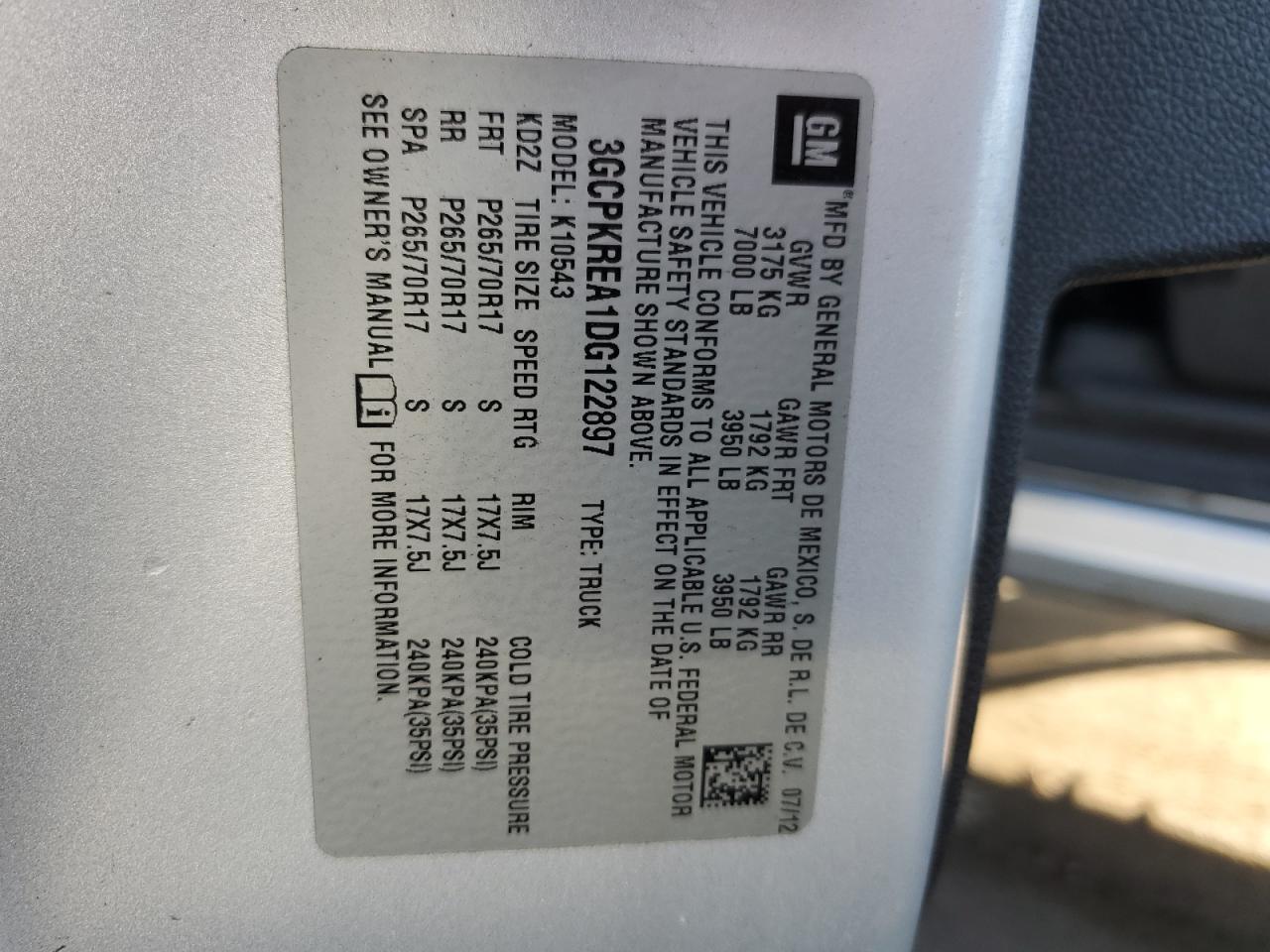 2013 Chevrolet Silverado VIN 3GCPKREA1DG122897 Copart auction photo, rear end damage thumbnail 13
