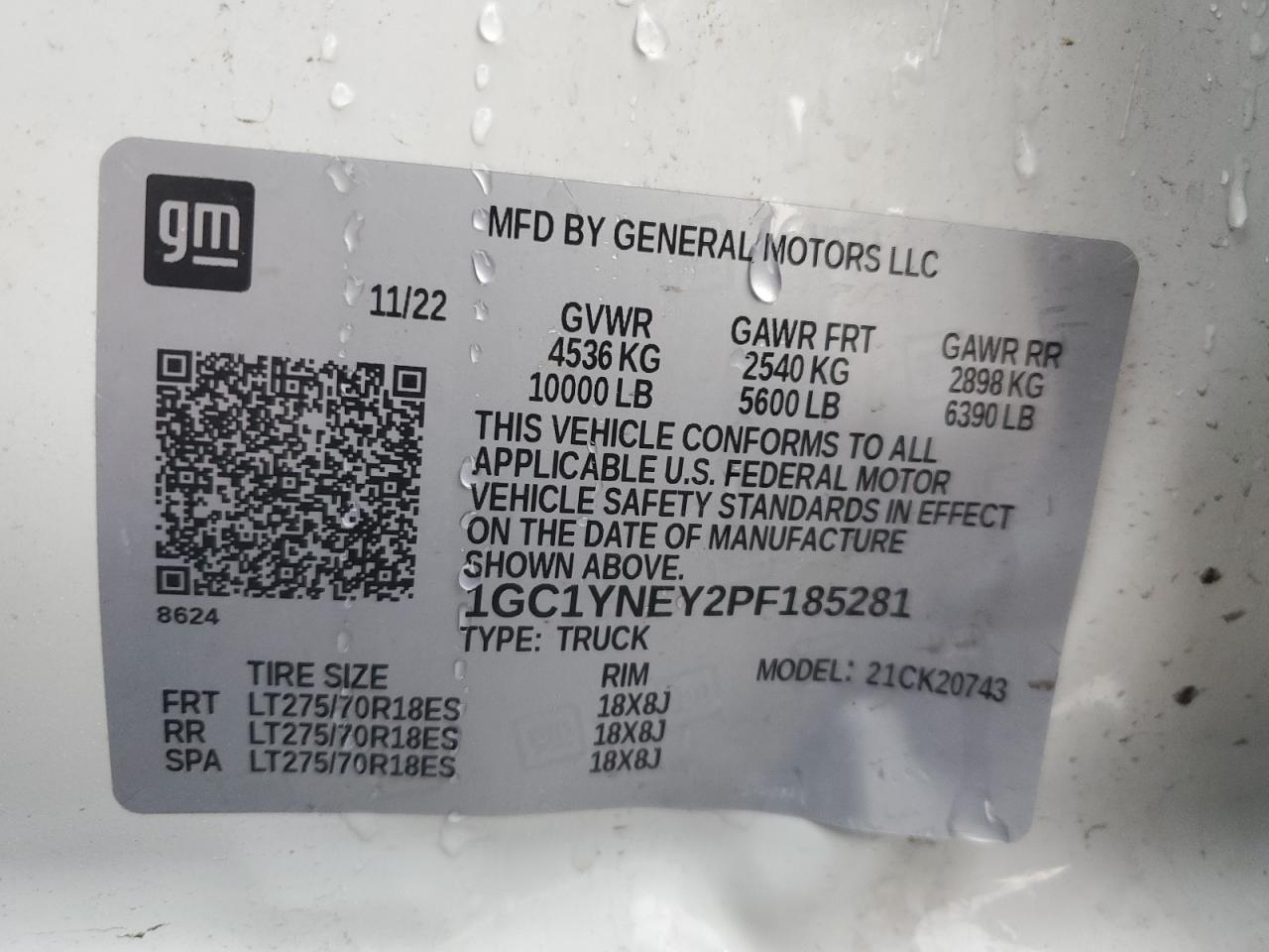 2023 Chevrolet Silverado VIN 1GC1YNEY2PF185281 Copart auction photo, side / rear end damage thumbnail 12