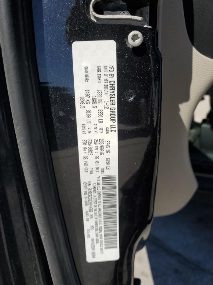 2012 Dodge Caravan VIN 2C4RDGCG6CR244386 Copart auction photo, burn / front end damage thumbnail 14