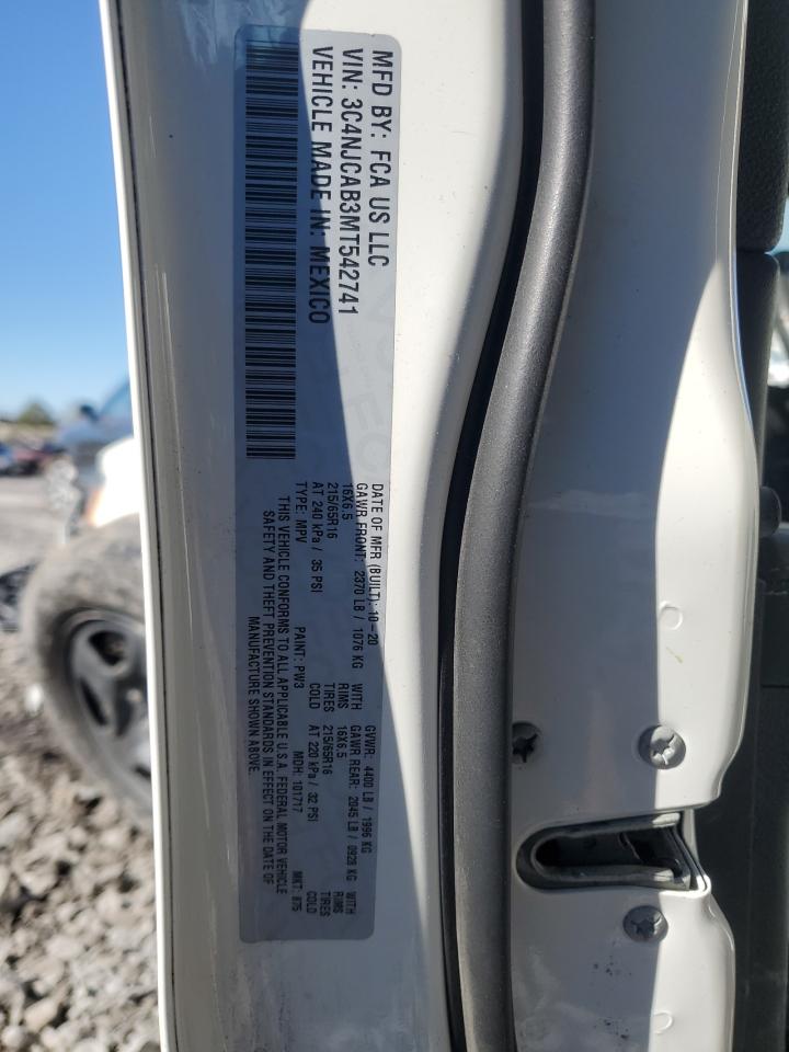 2021 Jeep Compass VIN 3C4NJCAB3MT542741 Copart auction photo, front end / side damage thumbnail 13