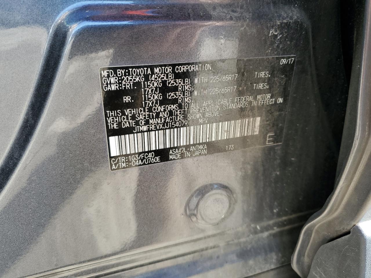 2018 Toyota RAV 4 VIN JTMWFREVXJJ154079 Copart auction photo, front end / rear end damage thumbnail 13