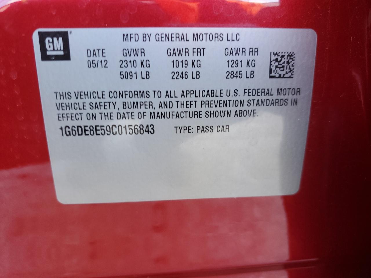 2012 Cadillac CTS VIN 1G6DE8E59C0156843 Copart auction photo, rear end damage thumbnail 15