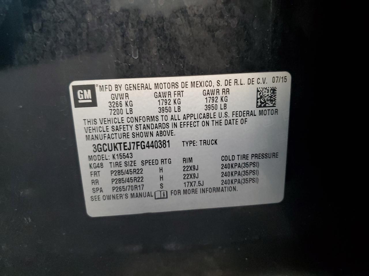 2015 Chevrolet Silverado VIN 3GCUKTEJ7FG440381 Copart auction photo, all over damage thumbnail 12