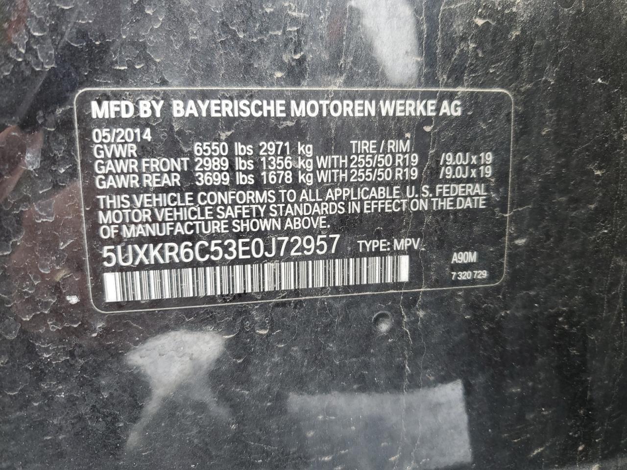 2014 BMW X5 VIN 5UXKR6C53E0J72957 Copart auction photo, front end damage thumbnail 13