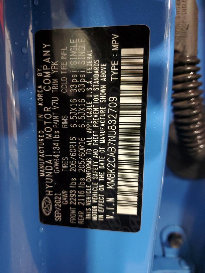 2022 Hyundai Kona VIN KM8K2CAB7NU832709 Copart auction photo, front end / side damage thumbnail 13