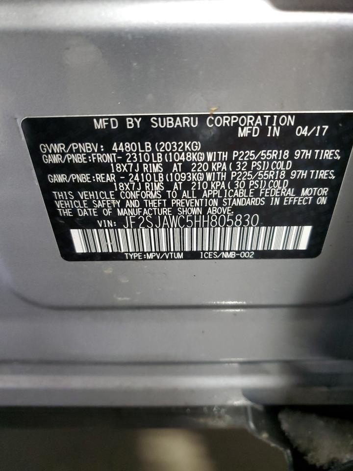 2017 Subaru Forester VIN JF2SJAWC5HH805830 Copart auction photo, front end damage thumbnail 14