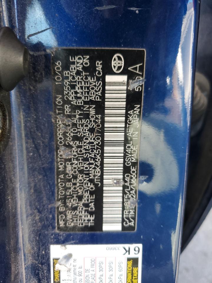 2007 Toyota Camry VIN JTNBK46K573017044 Copart auction photo, water/flood / all over damage thumbnail 12