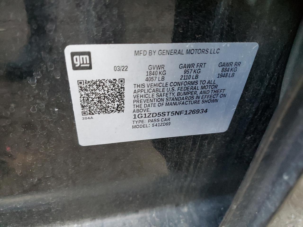 2022 Chevrolet Malibu VIN 1G1ZD5ST5NF126934 Copart auction photo, front end / side damage thumbnail 13