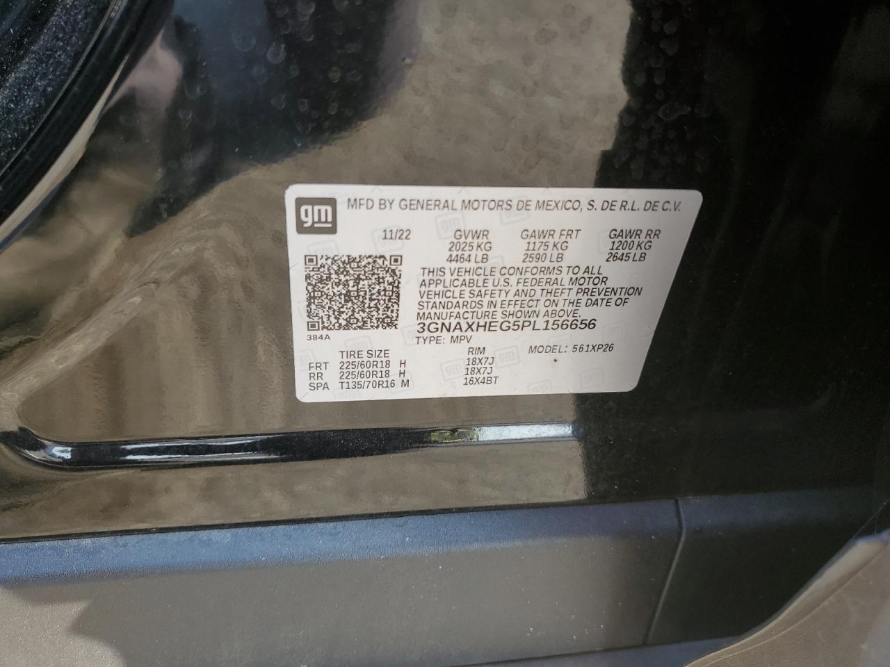 2023 Chevrolet Equinox VIN 3GNAXHEG5PL156656 Copart auction photo, front end damage thumbnail 14