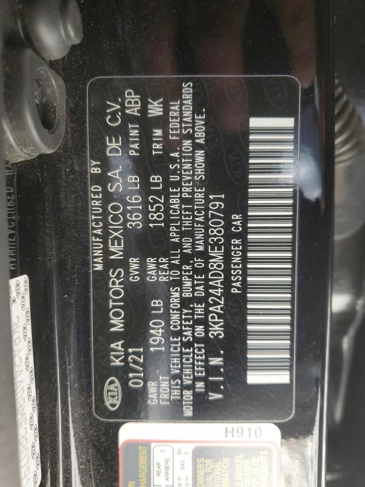 2021 KIA Rio VIN 3KPA24AD8ME380791 Copart auction photo, front end / minor dent/scratches damage thumbnail 14