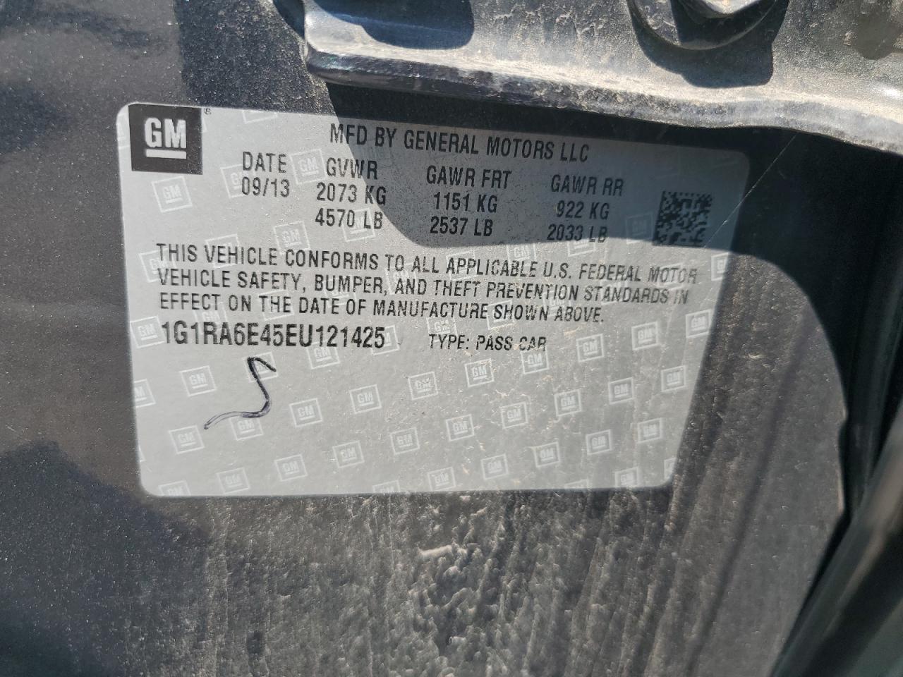 2014 Chevrolet Volt VIN 1G1RA6E45EU121425 Copart auction photo, front end damage thumbnail 12