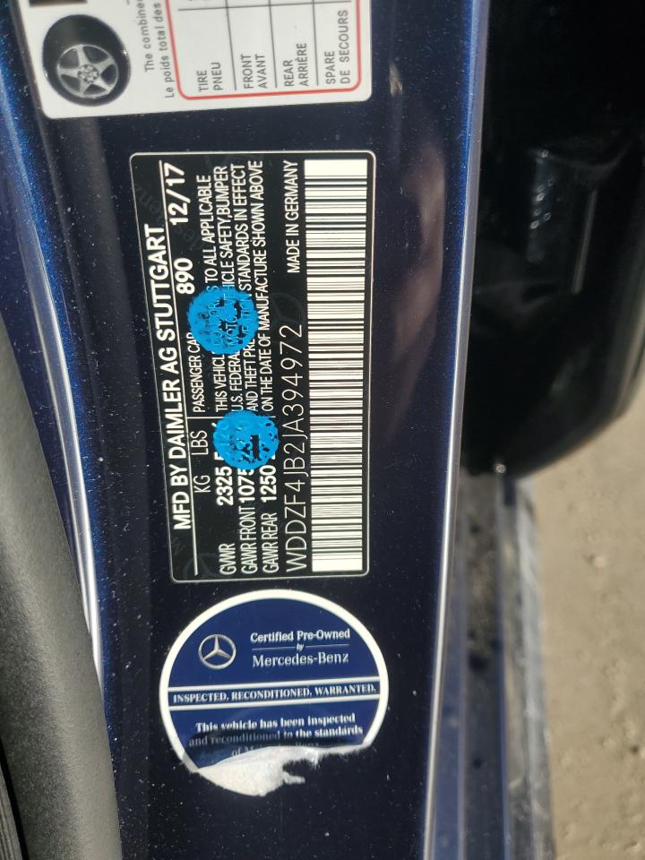 2018 Mercedes-Benz E-klasse VIN WDDZF4JB2JA394972 Copart auction photo, front end damage thumbnail 14