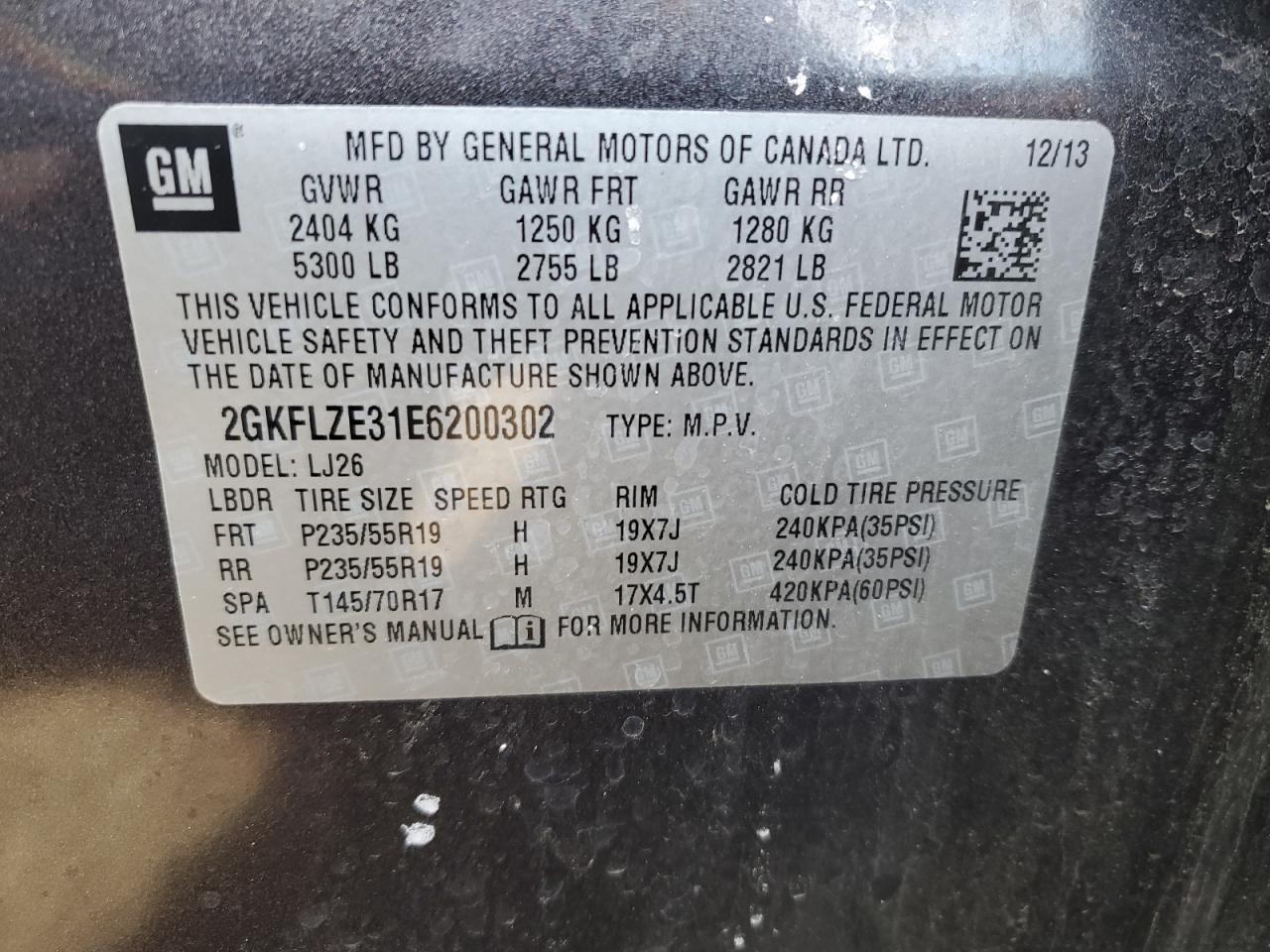2014 GMC Terrain VIN 2GKFLZE31E6200302 Copart auction photo, front end damage thumbnail 13
